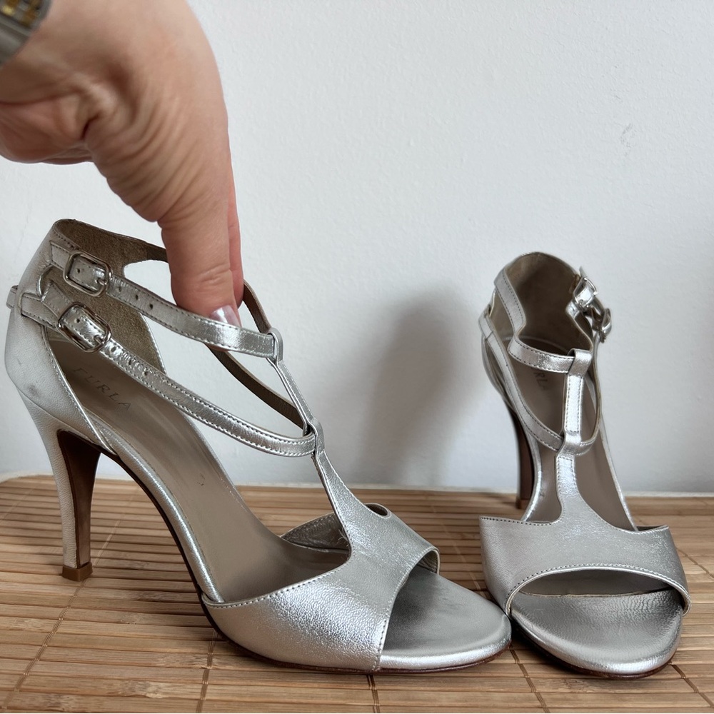 Furla silver leather heels